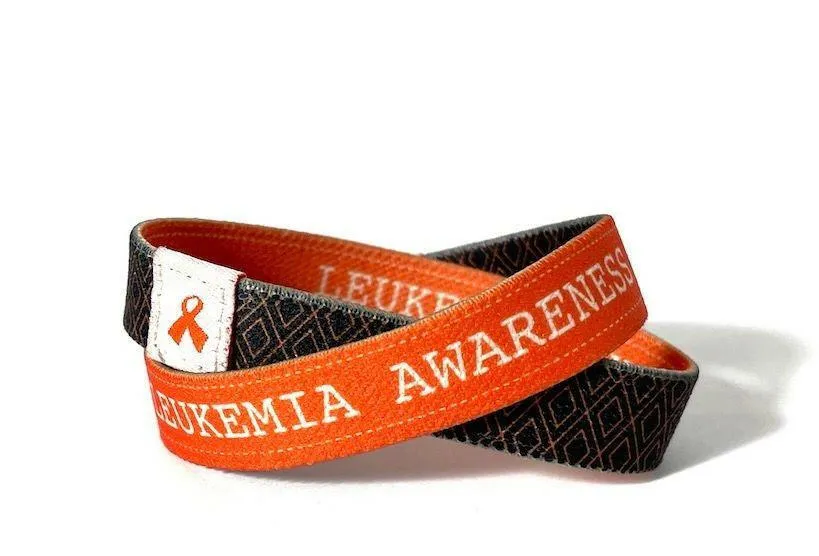 Eco Elastic Leukemia Awareness Orange Fabric Wristband - 8" Adult
