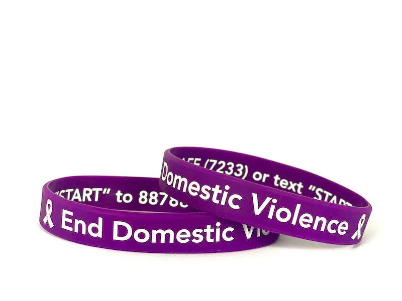 End Domestic Violence purple wristband white letters - Adult 8"