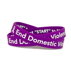 End Domestic Violence purple wristband white letters - Adult 8"