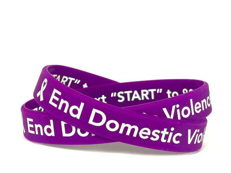 End Domestic Violence purple wristband white letters - Adult 8"