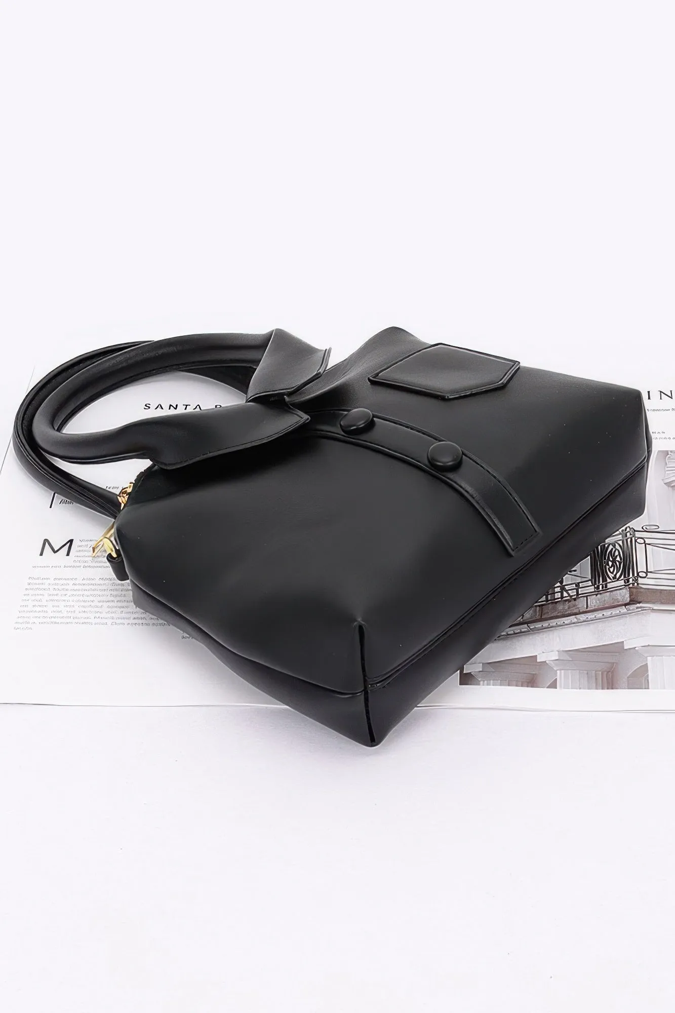 Faux Leather Shirt Style Top Handle Bag