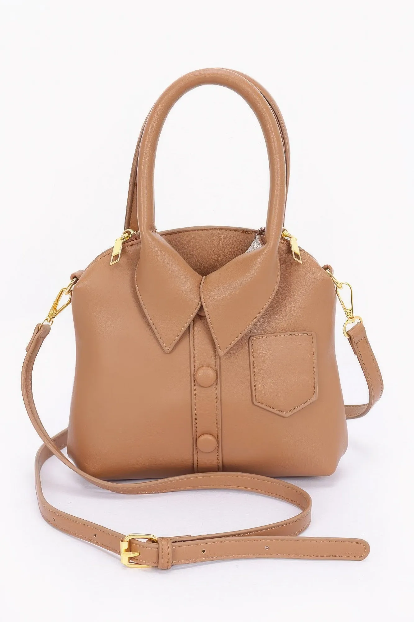 Faux Leather Shirt Style Top Handle Bag