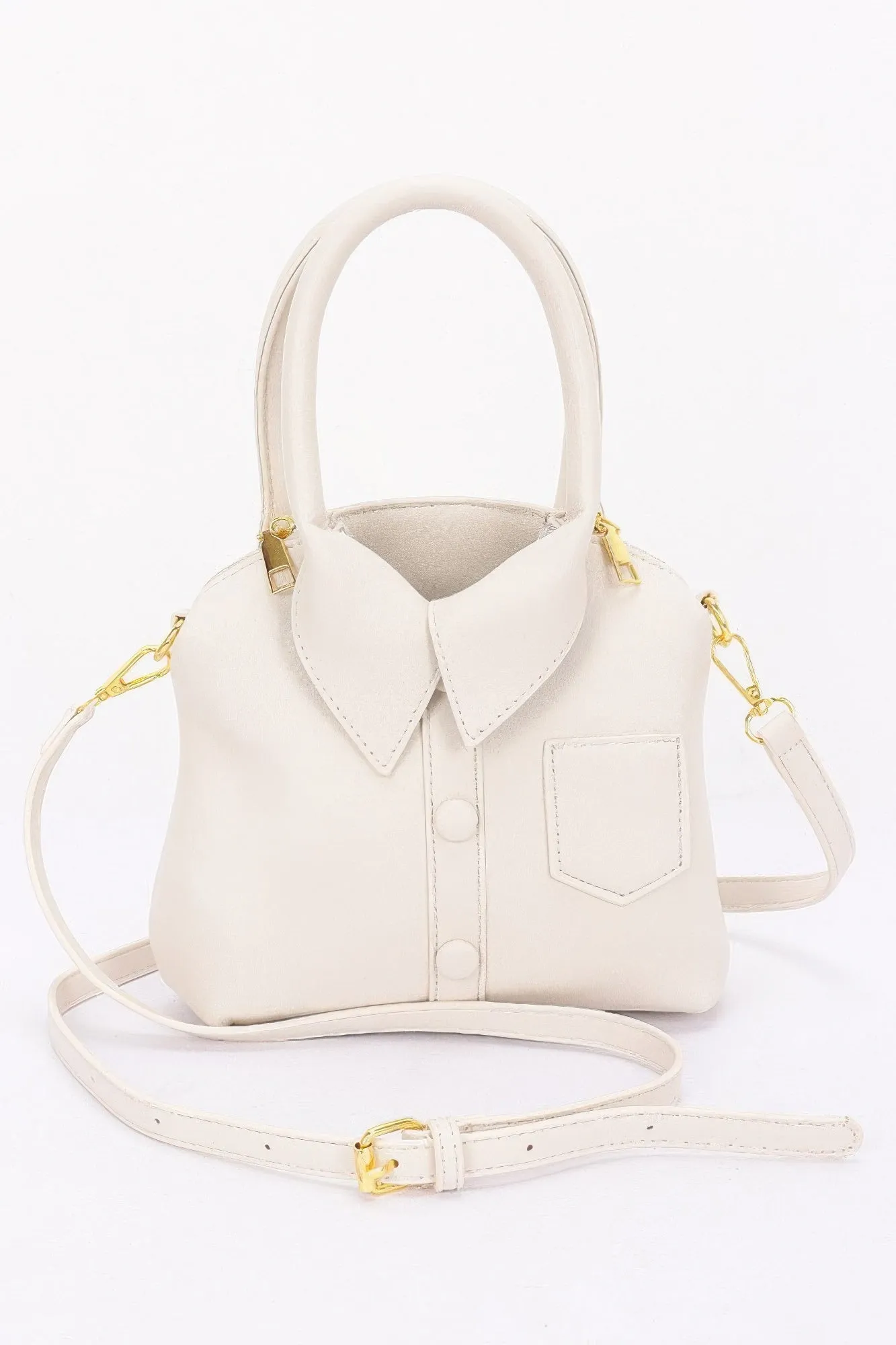 Faux Leather Shirt Style Top Handle Bag