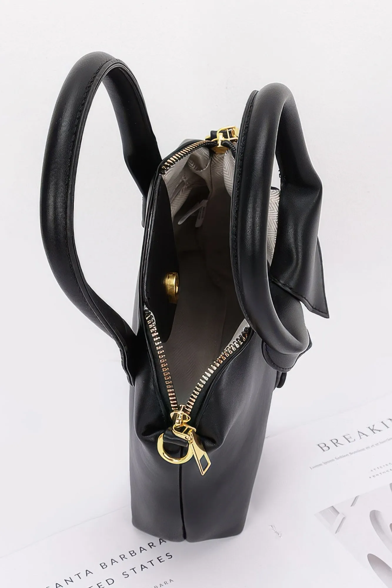 Faux Leather Shirt Style Top Handle Bag