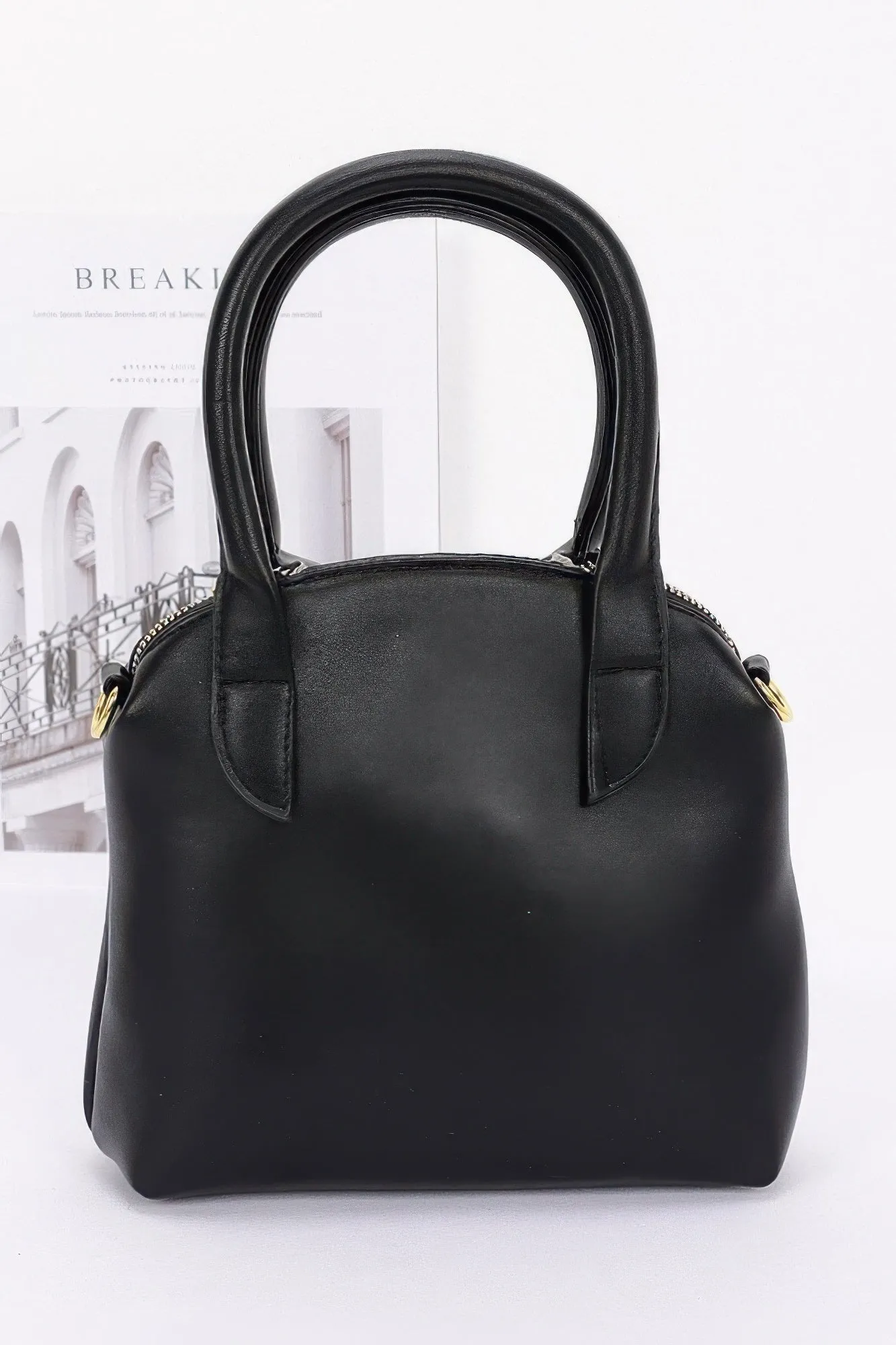 Faux Leather Shirt Style Top Handle Bag