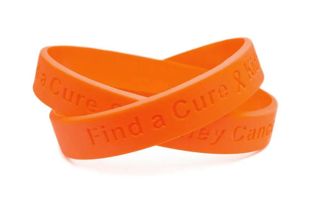 Find a Cure - Kidney Cancer orange wristband - Youth 7"