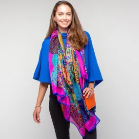 Fuchsia Abstract Print Large Pure Silk Scarf