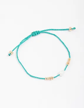 Green Fabric Freshwater Pearl & Beaded Toggle Bracelet