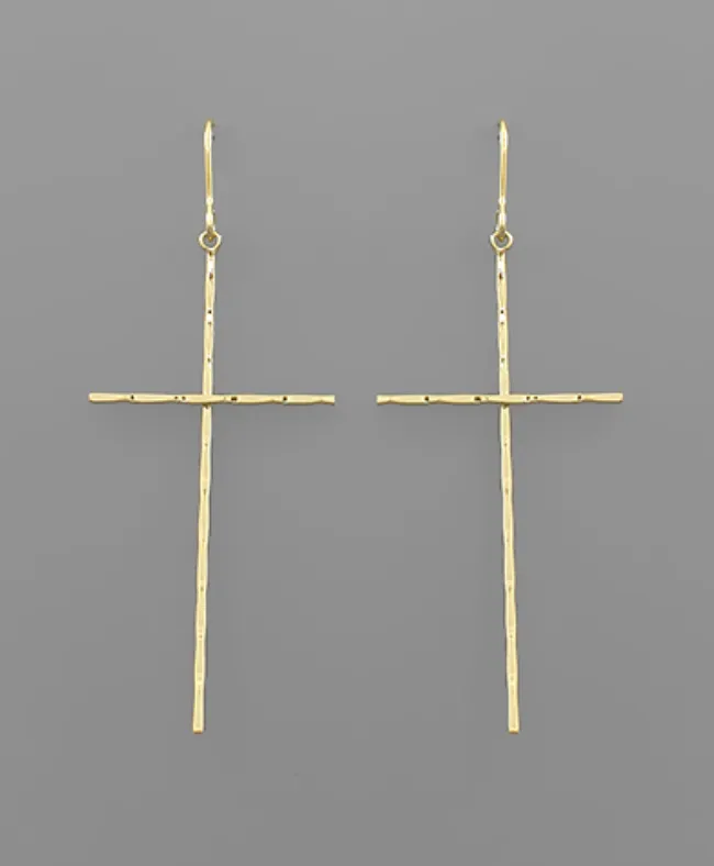 Hammered Cross Earrings