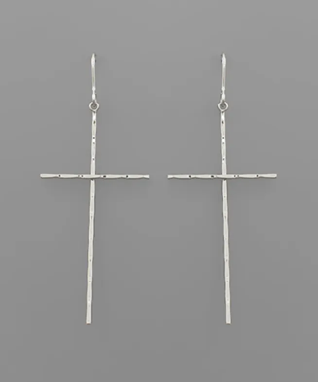 Hammered Cross Earrings