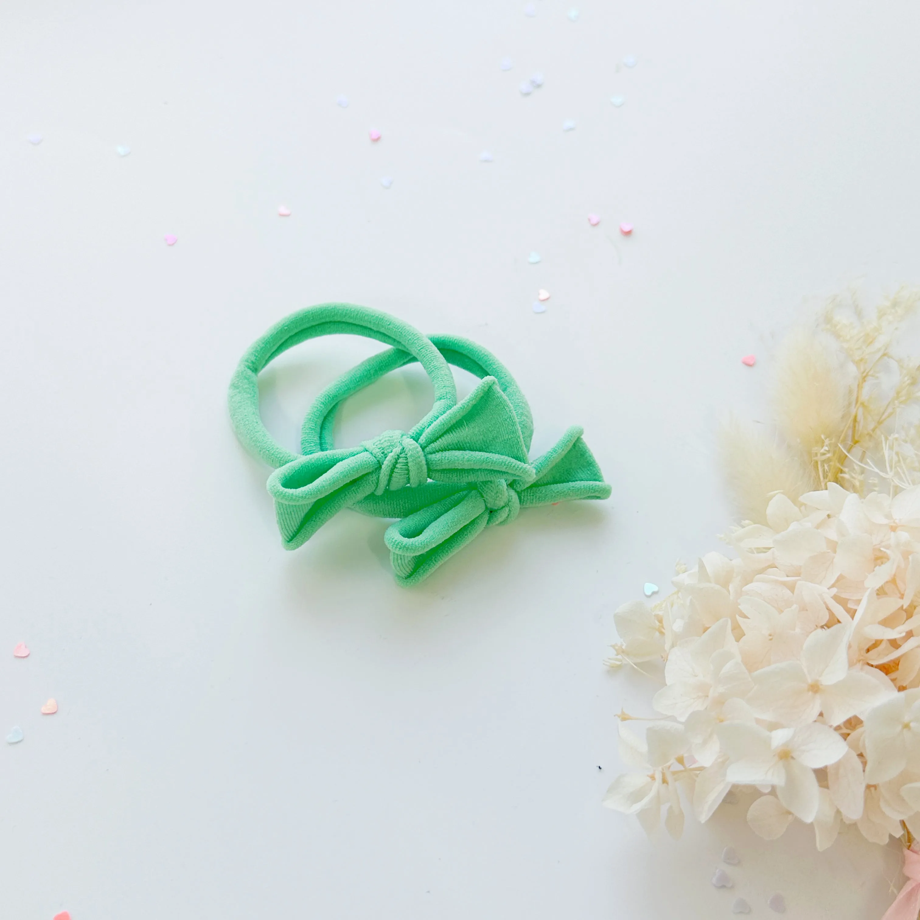 Handmade Simple Bow metal free hair ties -Sky