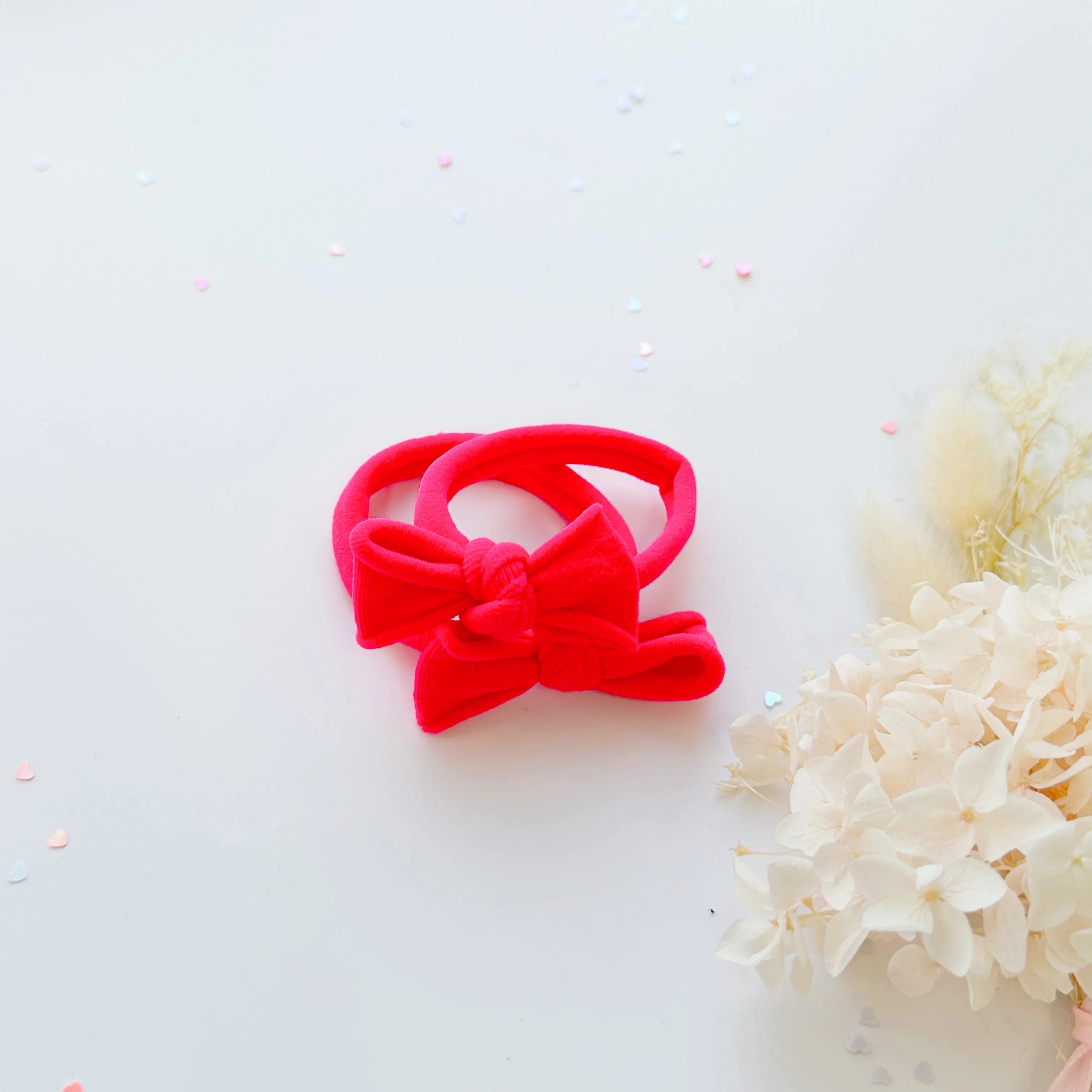 Handmade Simple Bow metal free hair ties -Sky