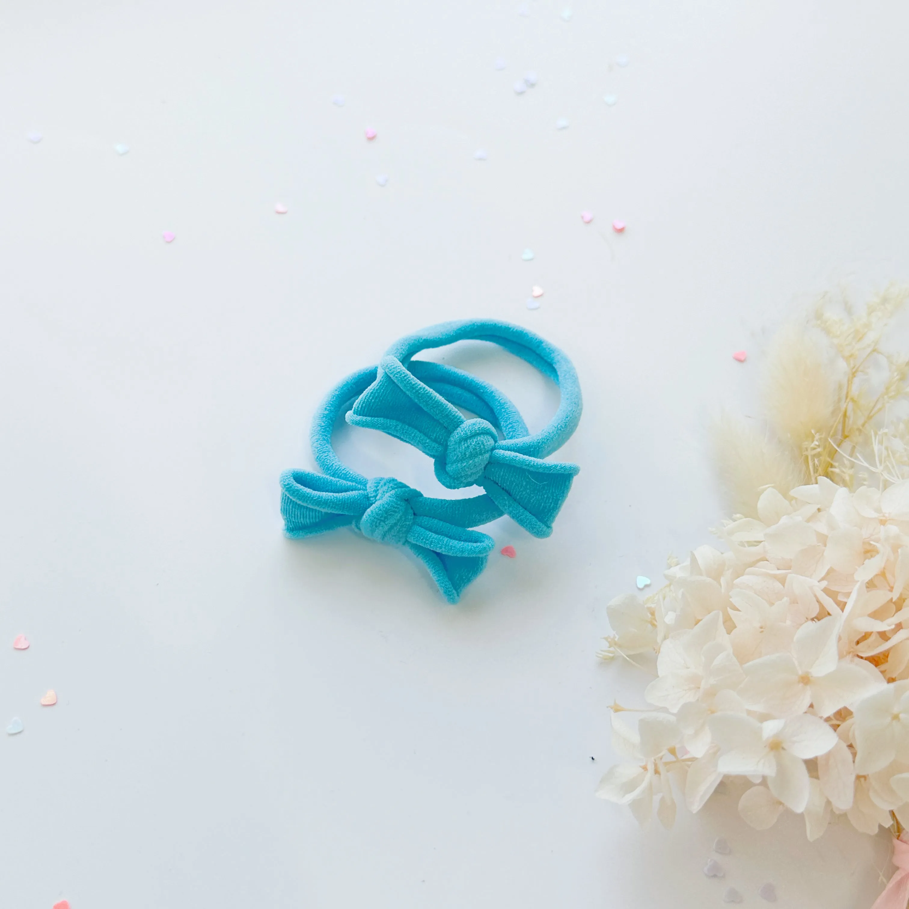 Handmade Simple Bow metal free hair ties -Sky