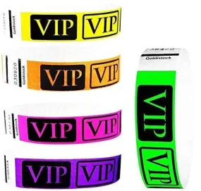 Heavier Tyvek Wristbands 7.5 Mil – Goldistock VIP 500 Count Variety Pack B – ¾” Arm Bands - 100 Each: Neon Green, Yellow, Pink, Orange & Purple Paper-Like Party Armbands - Wrist Bands Events