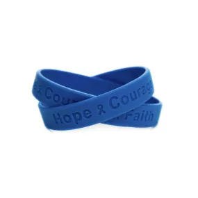 Hope Courage Faith Blue Rubber Bracelet Wristband - XL 9"