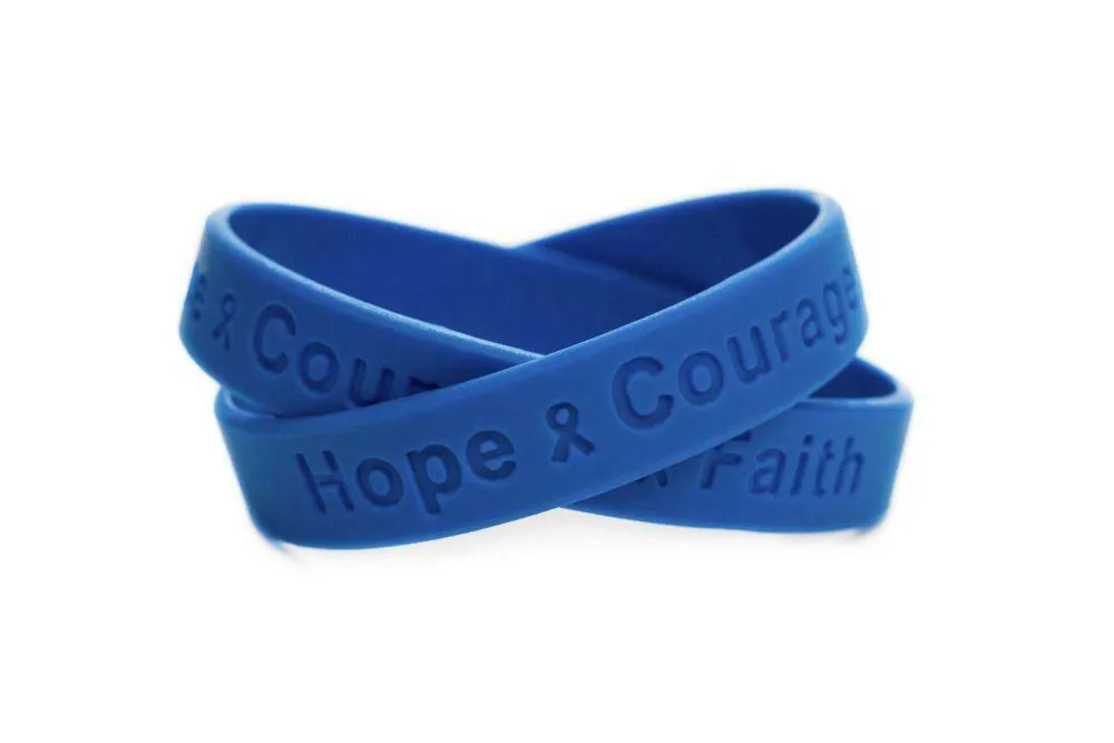 Hope Courage Faith Blue Rubber Bracelet Wristband - XL 9"