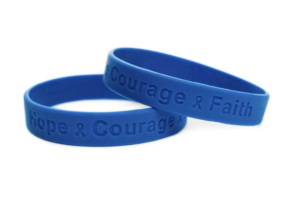 Hope Courage Faith Blue Rubber Bracelet Wristband - XL 9"