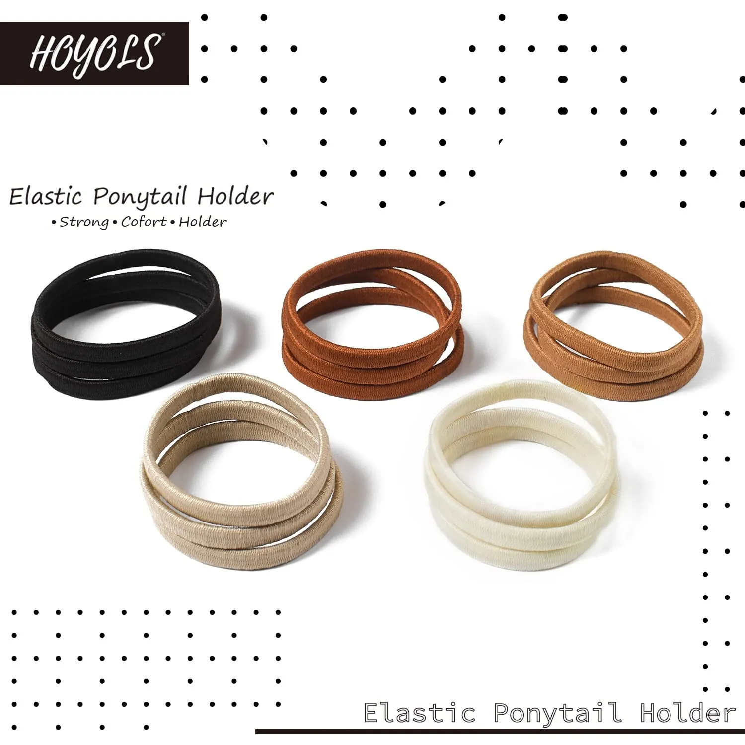 HOYOLS Flat Hair Elastics, No Metal Hair Ties Hair Bands for Thick Heavy and Curly Hair Ponytail Holders Headband 1-inch 5mm Width 42 Count (Fall & Winter Color)