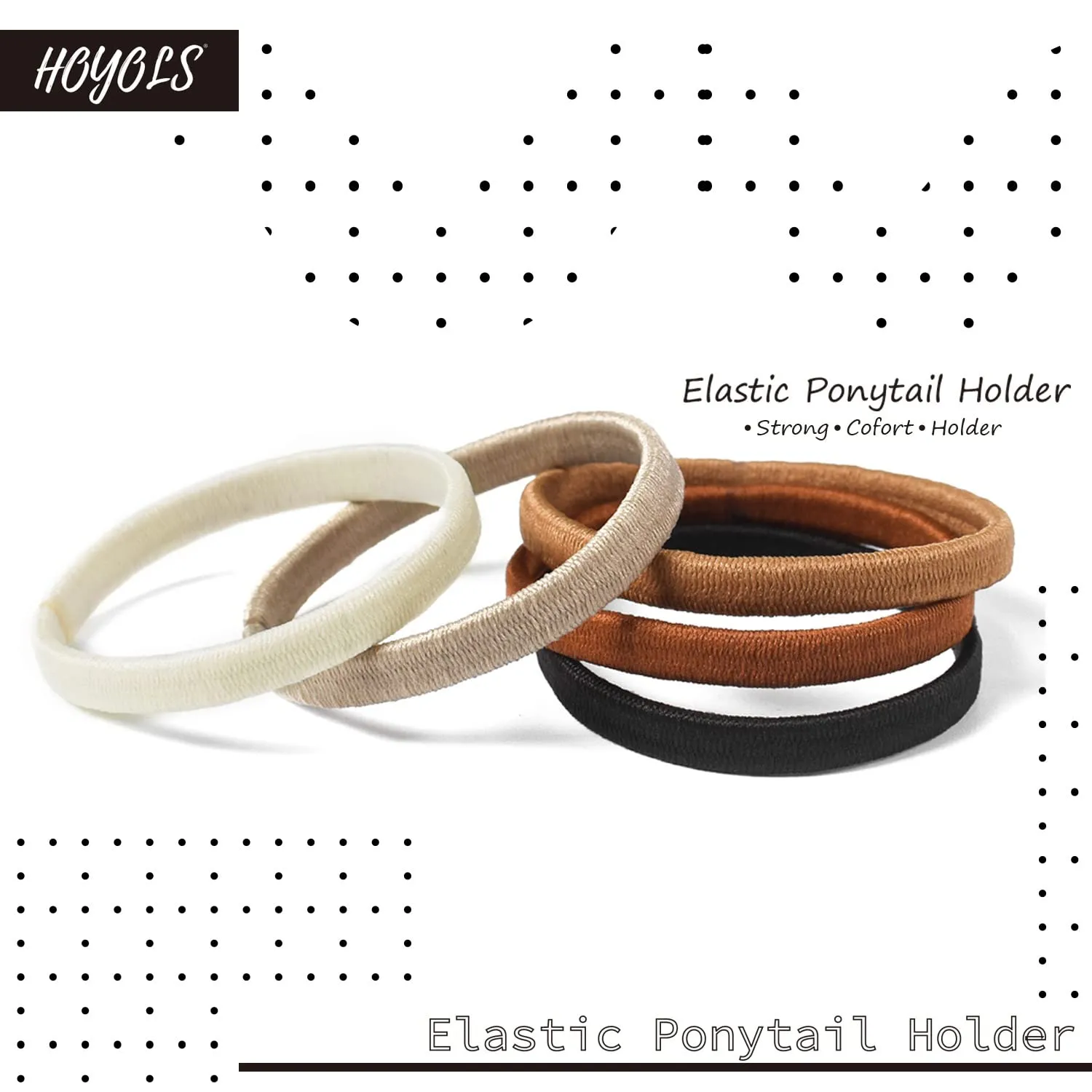 HOYOLS Flat Hair Elastics, No Metal Hair Ties Hair Bands for Thick Heavy and Curly Hair Ponytail Holders Headband 1-inch 5mm Width 42 Count (Fall & Winter Color)