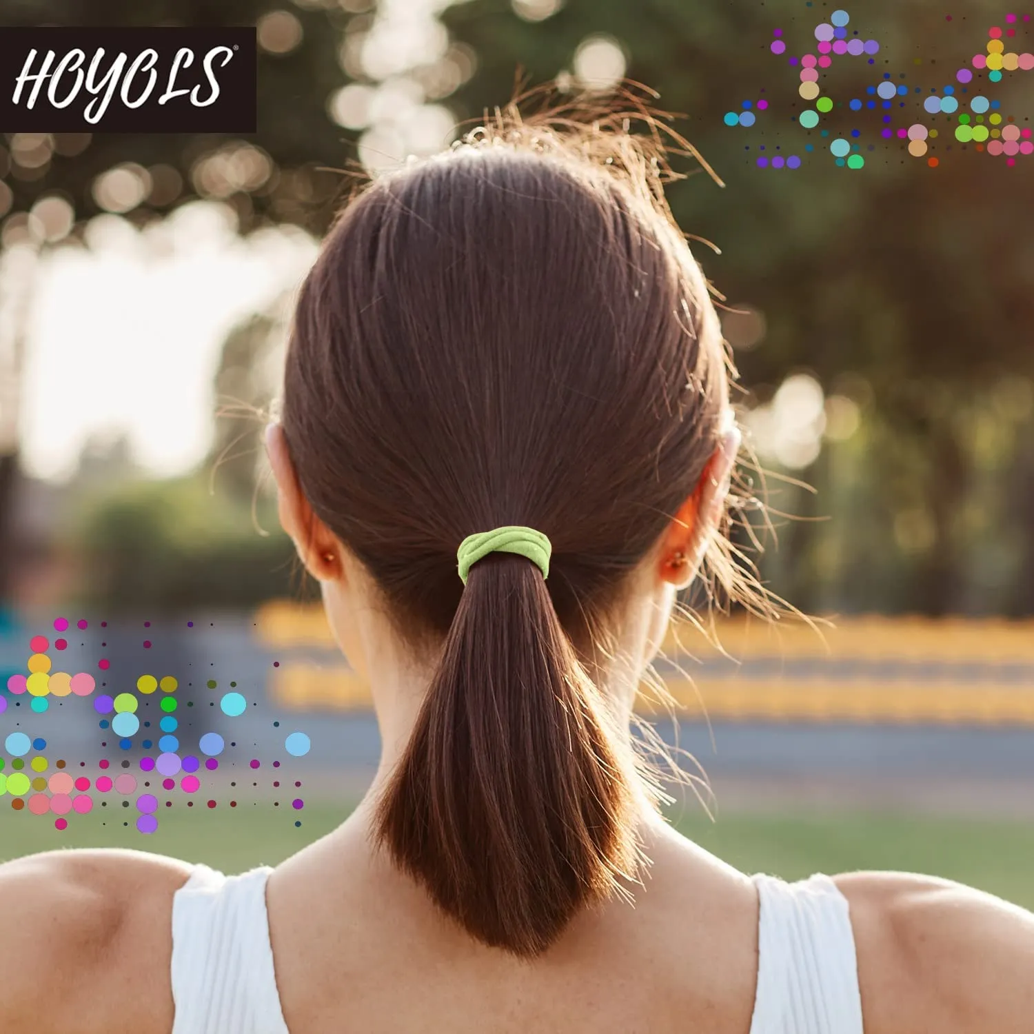 HOYOLS Flat White Hair Elastics Bands, No Metal Thick Large Hair Ties, Heavy Curly Hair Ponytail Holders Headband for Women Men 1-inch 5mm Width 42 Count (White)