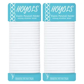 HOYOLS Flat White Hair Elastics Bands, No Metal Thick Large Hair Ties, Heavy Curly Hair Ponytail Holders Headband for Women Men 1-inch 5mm Width 42 Count (White)