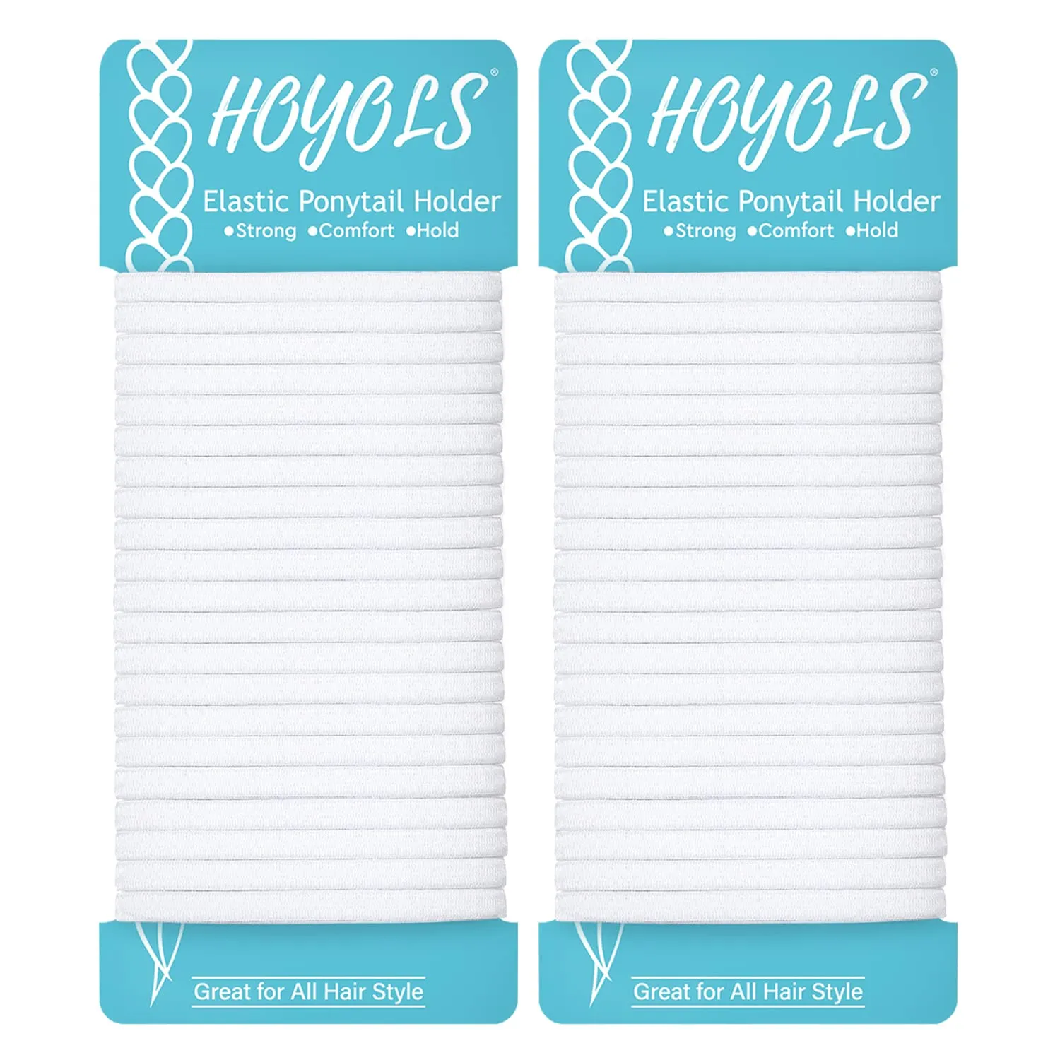 HOYOLS Flat White Hair Elastics Bands, No Metal Thick Large Hair Ties, Heavy Curly Hair Ponytail Holders Headband for Women Men 1-inch 5mm Width 42 Count (White)
