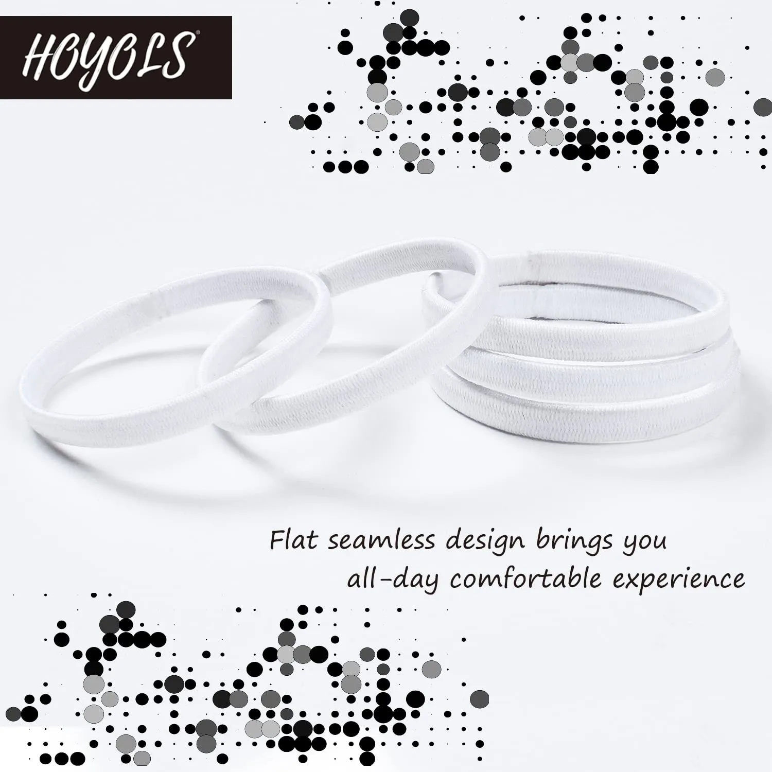 HOYOLS Flat White Hair Elastics Bands, No Metal Thick Large Hair Ties, Heavy Curly Hair Ponytail Holders Headband for Women Men 1-inch 5mm Width 42 Count (White)
