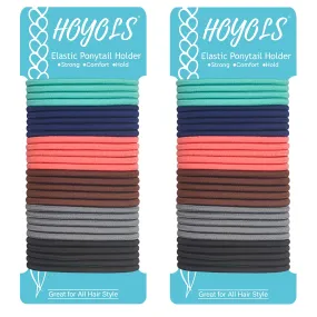 HOYOLS No Metal Hair Elastics Bands, Assorted Sport Daily Color Ponytail Holder No Snag Hair Ties for Girls Women Thick Hair 4mm, Hair Accessories - 6 Colors 60 Count
