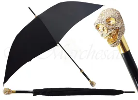 il Marchesato Lux Gold Swarovski Skull Umbrella