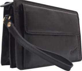 Katana Black Leather Flap Wrist Clutch Bag