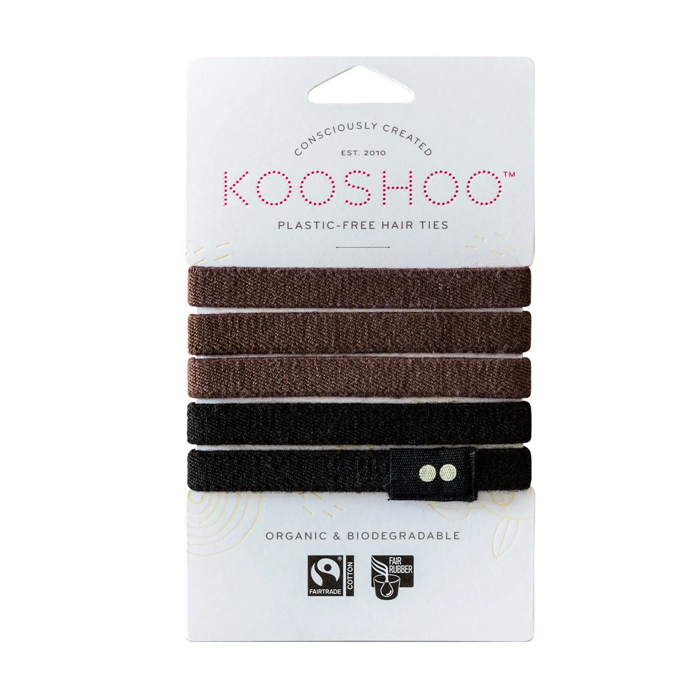 Kooshoo Plastic Free Organic Cotton Hair Ties - Black Brown