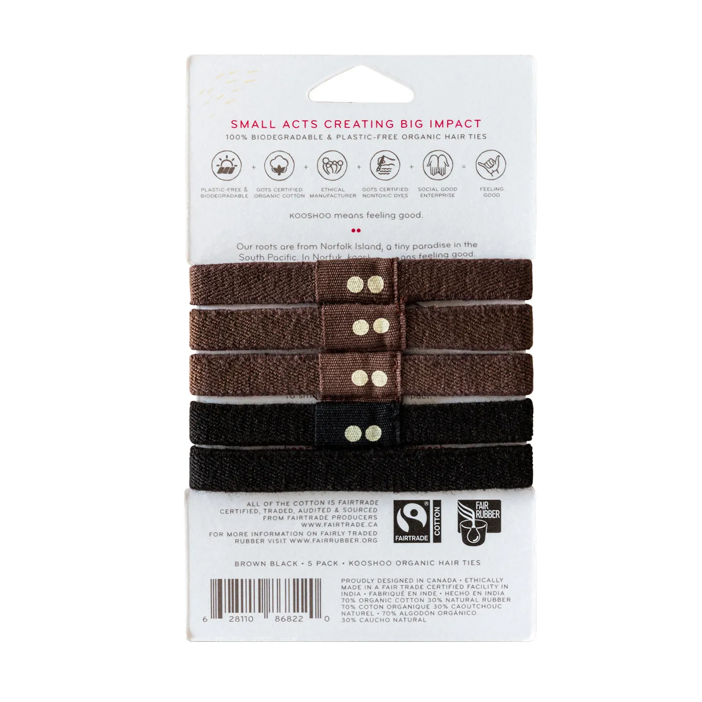 Kooshoo Plastic Free Organic Cotton Hair Ties - Black Brown