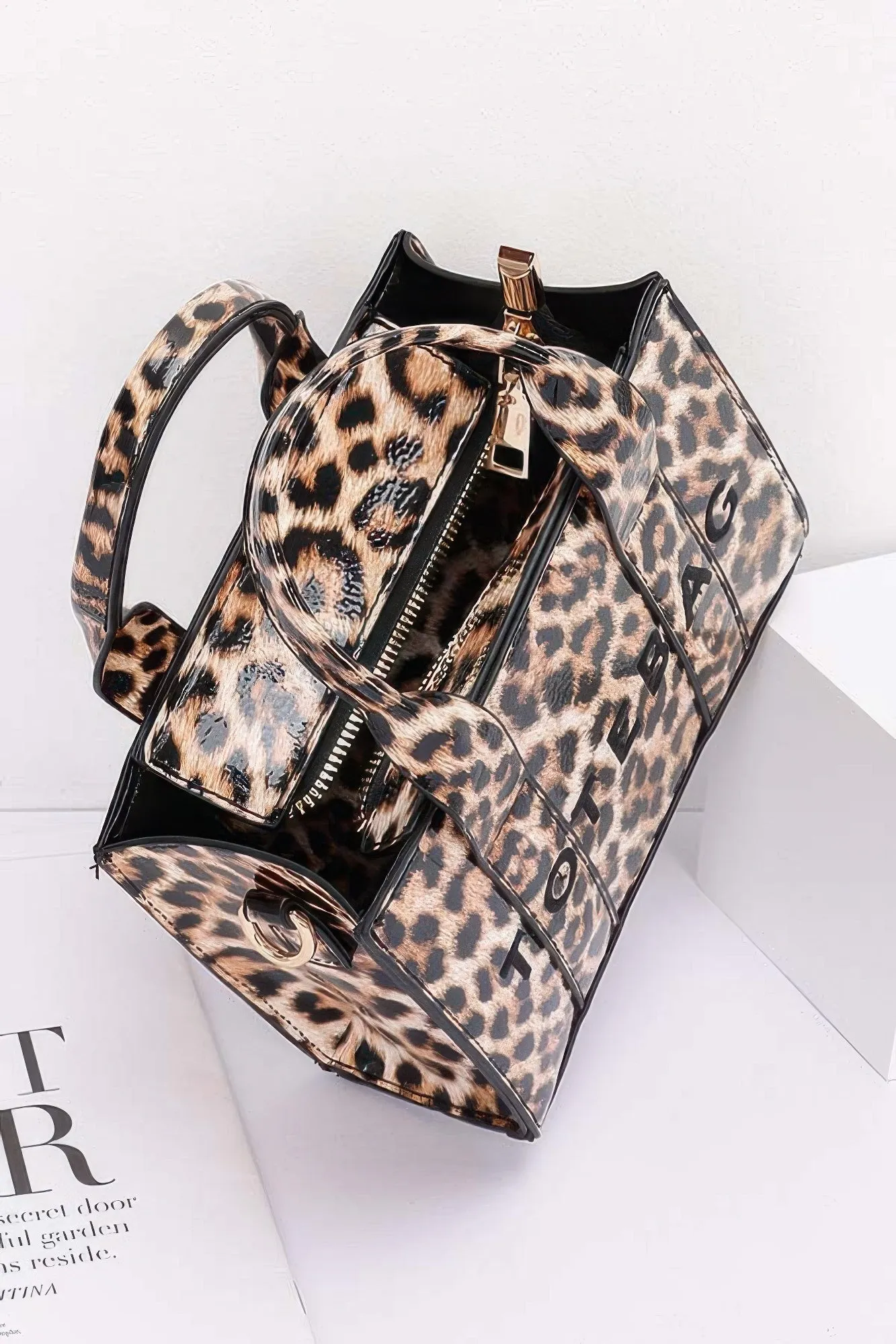 Leopard Patent Faux Leather Tote Bag