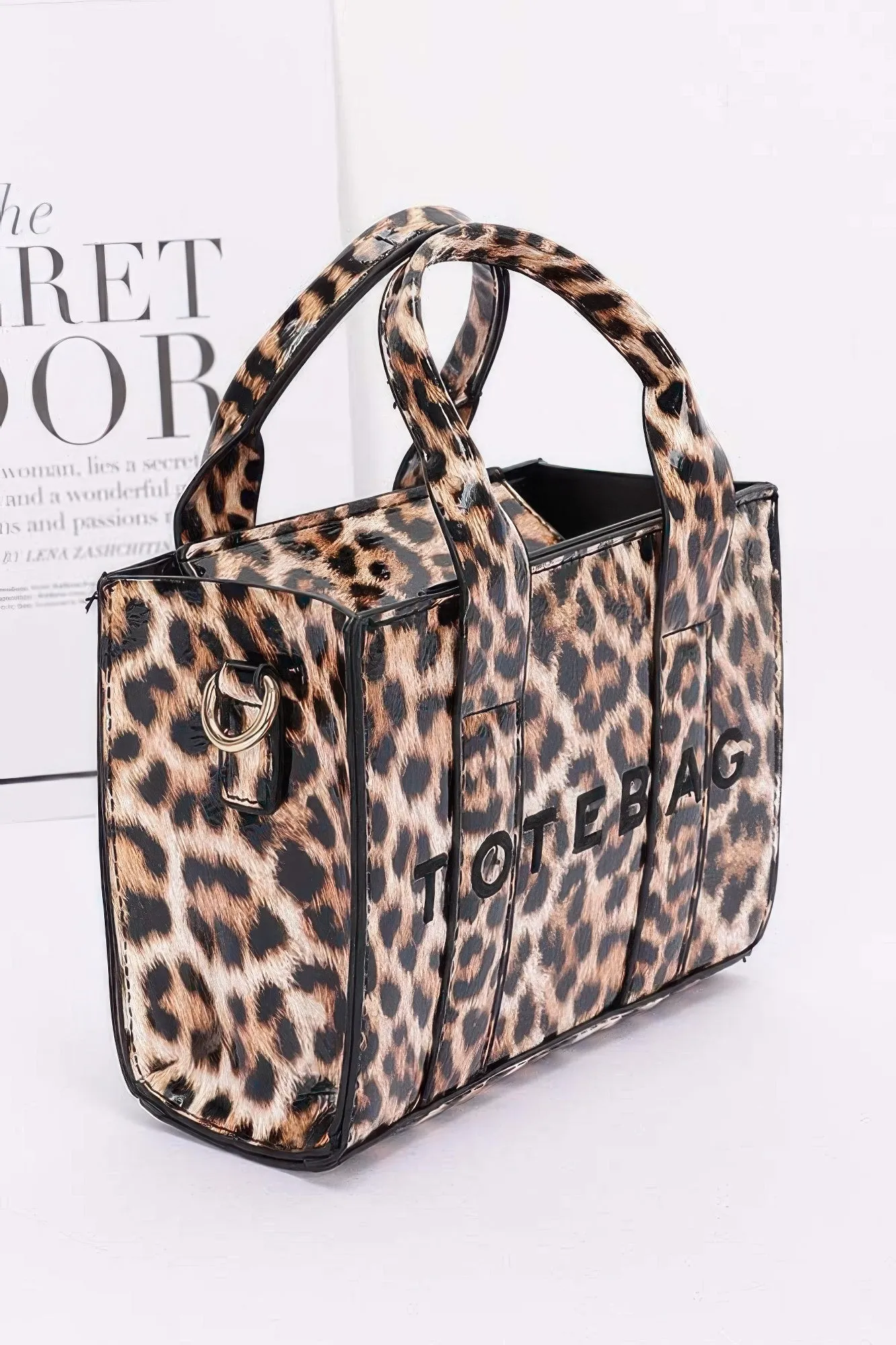 Leopard Patent Faux Leather Tote Bag