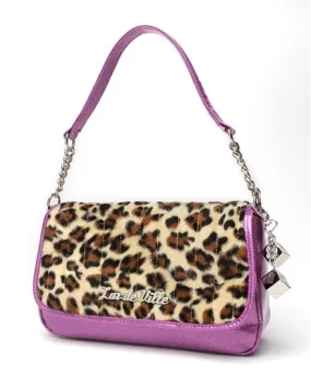 Lux de Ville Mini Gambler Tote Purse in Violet Sparkle with Leopard Fur