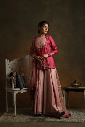 Marori Embroidered Double Layered Angrakha Style Kurti With Sharara & Dupatta (Ymn-23)
