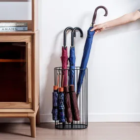 Matte Black Metal Umbrella Holder, Entryway Cane and Walking Stick Stand with S-Hooks for Travel Umbrellas