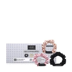 Medium Silk Scrunchies Set-3 pcs-Black, champagne, Pink