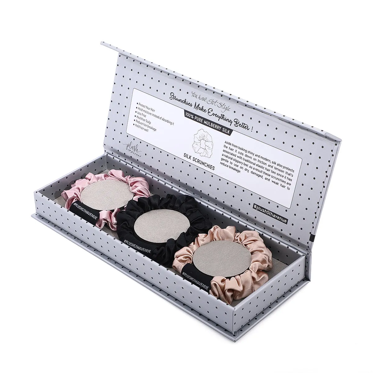 Medium Silk Scrunchies Set-3 pcs-Black, champagne, Pink