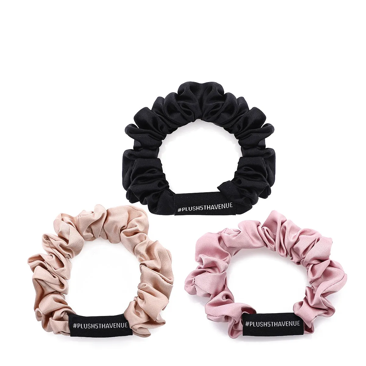 Medium Silk Scrunchies Set-3 pcs-Black, champagne, Pink