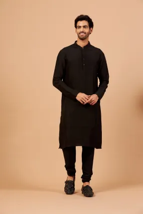 Men's Black Plain Kurta With Chudi Pants - Hilo Design