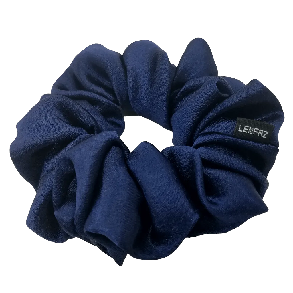 Midnight Blue Satin Silk Scrunchie