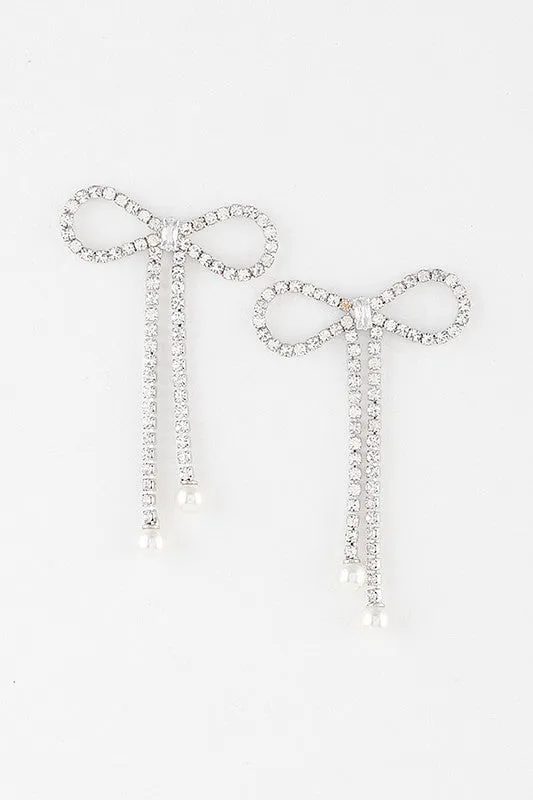 Mini Silver Rhinestone Bow Earrings