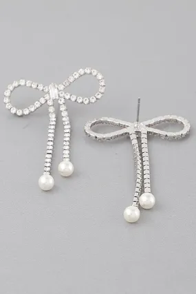 Mini Silver Rhinestone Bow Earrings