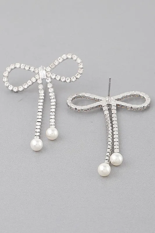 Mini Silver Rhinestone Bow Earrings