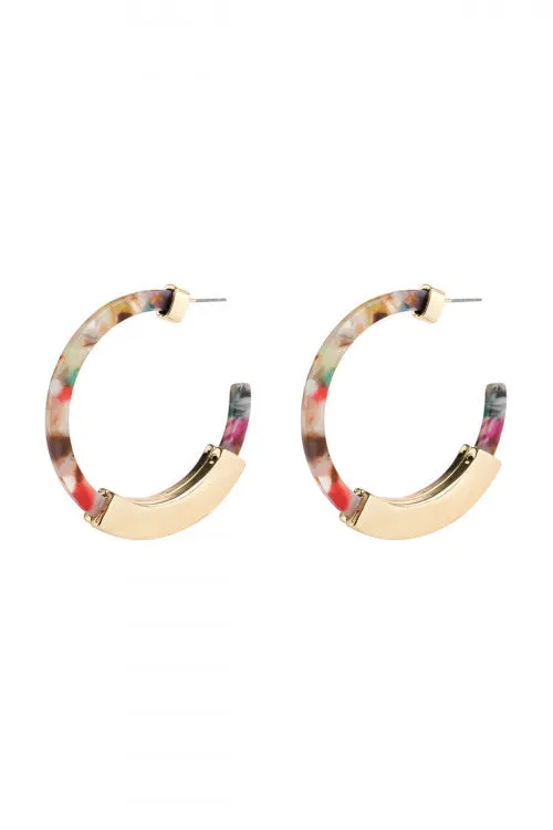 Multi Acrylic Gold Duster Hoop Earrings