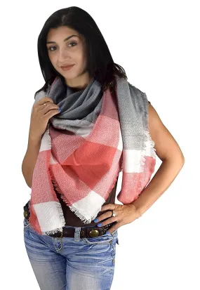 Multicolor Tartan Plaid Oversized Blanket Scarf Shawl Wrap Poncho Grey Yellow