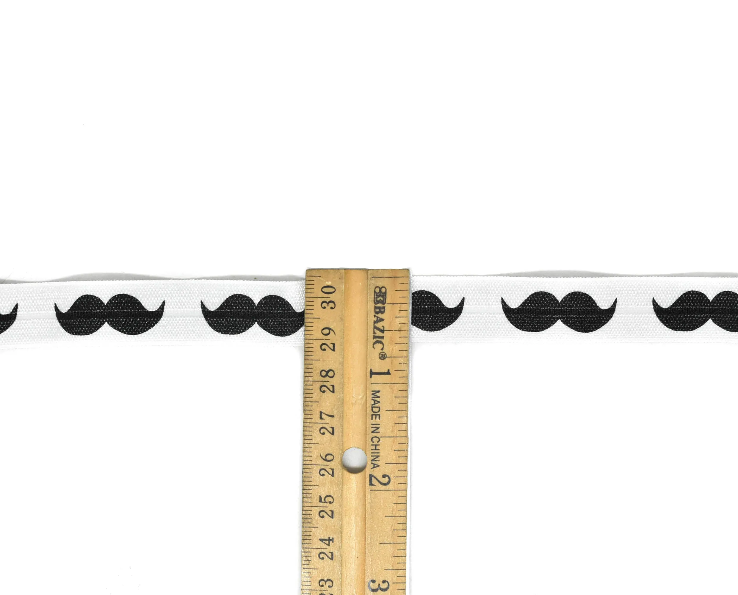 Mustache Print Fold-Over Elastic 0.63" - 1 Yard