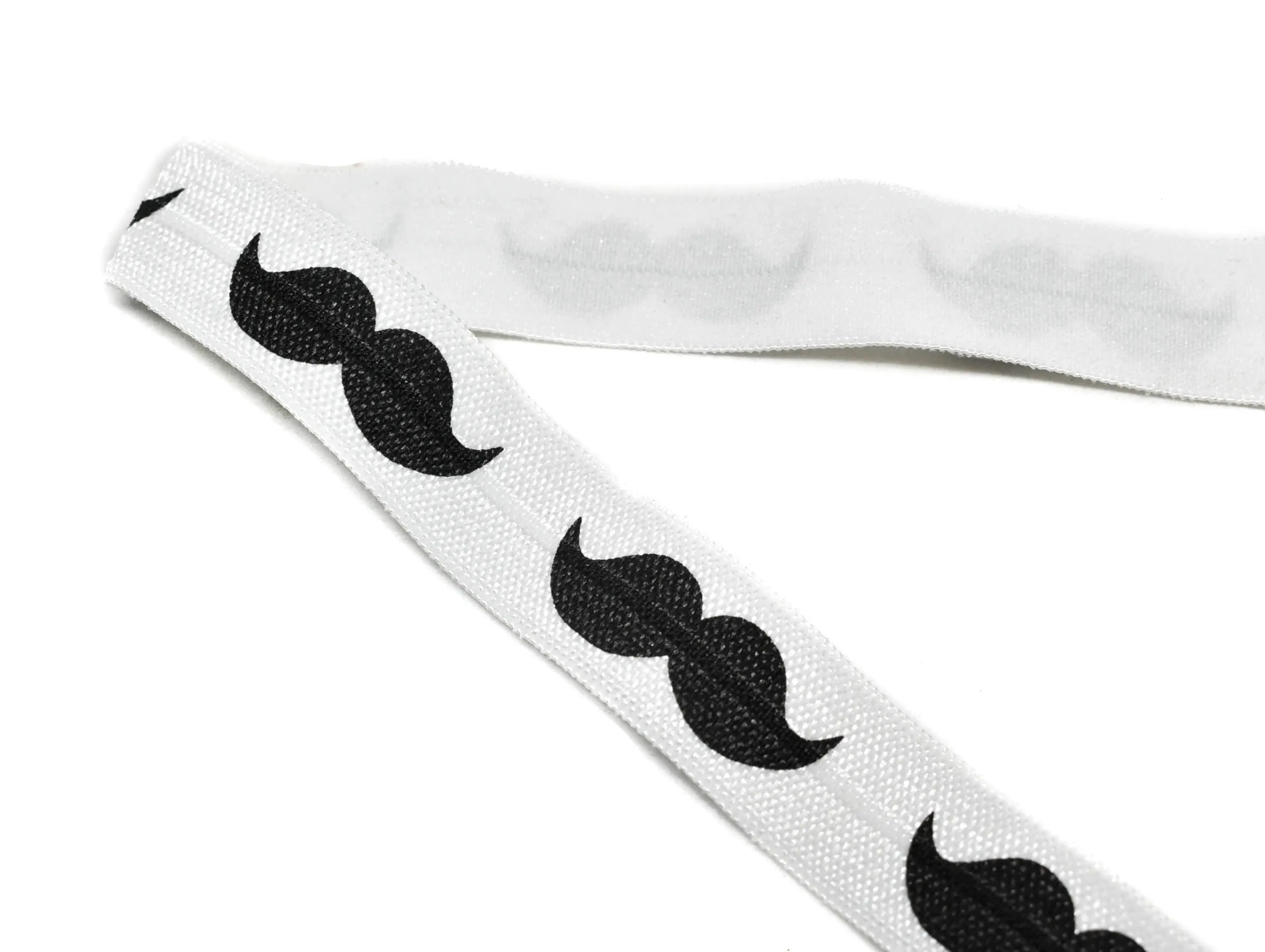 Mustache Print Fold-Over Elastic 0.63" - 1 Yard