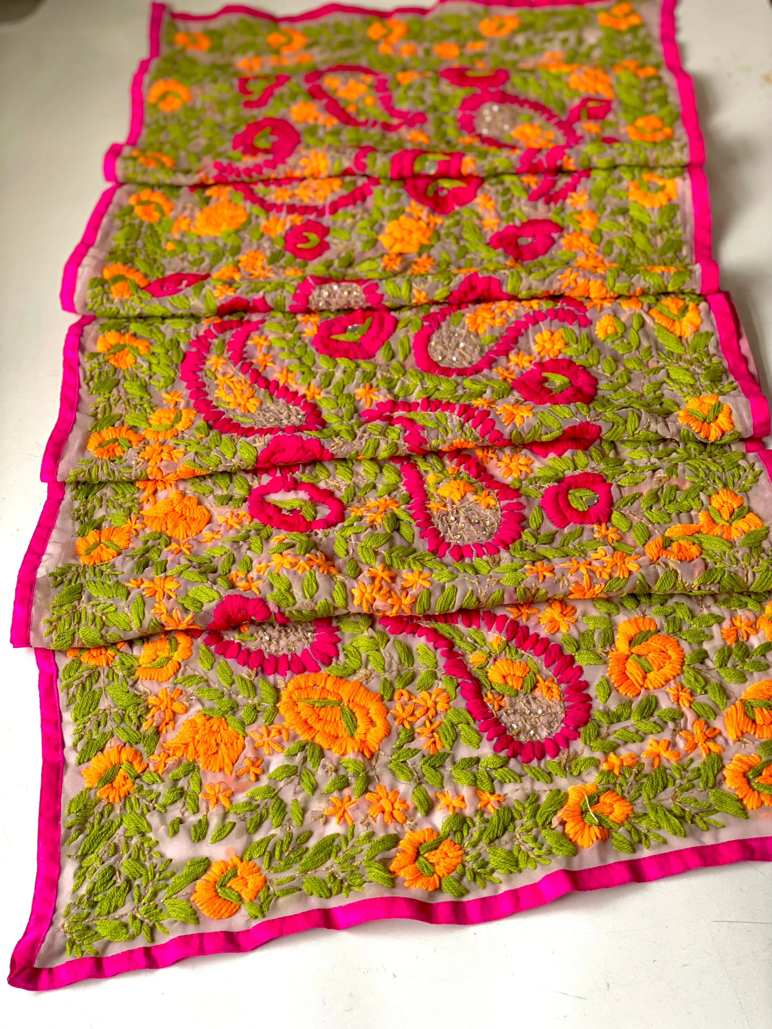 Orange x Green Mini Georgette Neck Scarf / Wrap